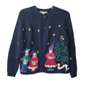 Vintage Bryn Connelly Blue Knit Christmas Theme Sweater